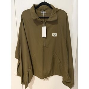 Staple Pigeon STPL Windbreaker Mens Large Olive Green Half Zip Pullover Anorak